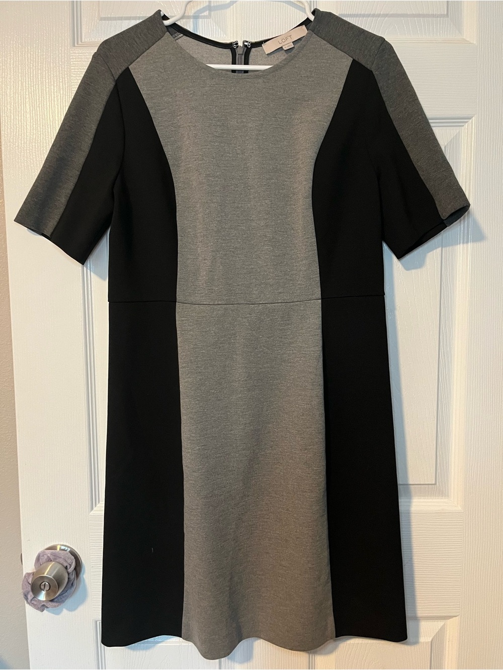 LOFT Gray and Black Panel Sheath Dress